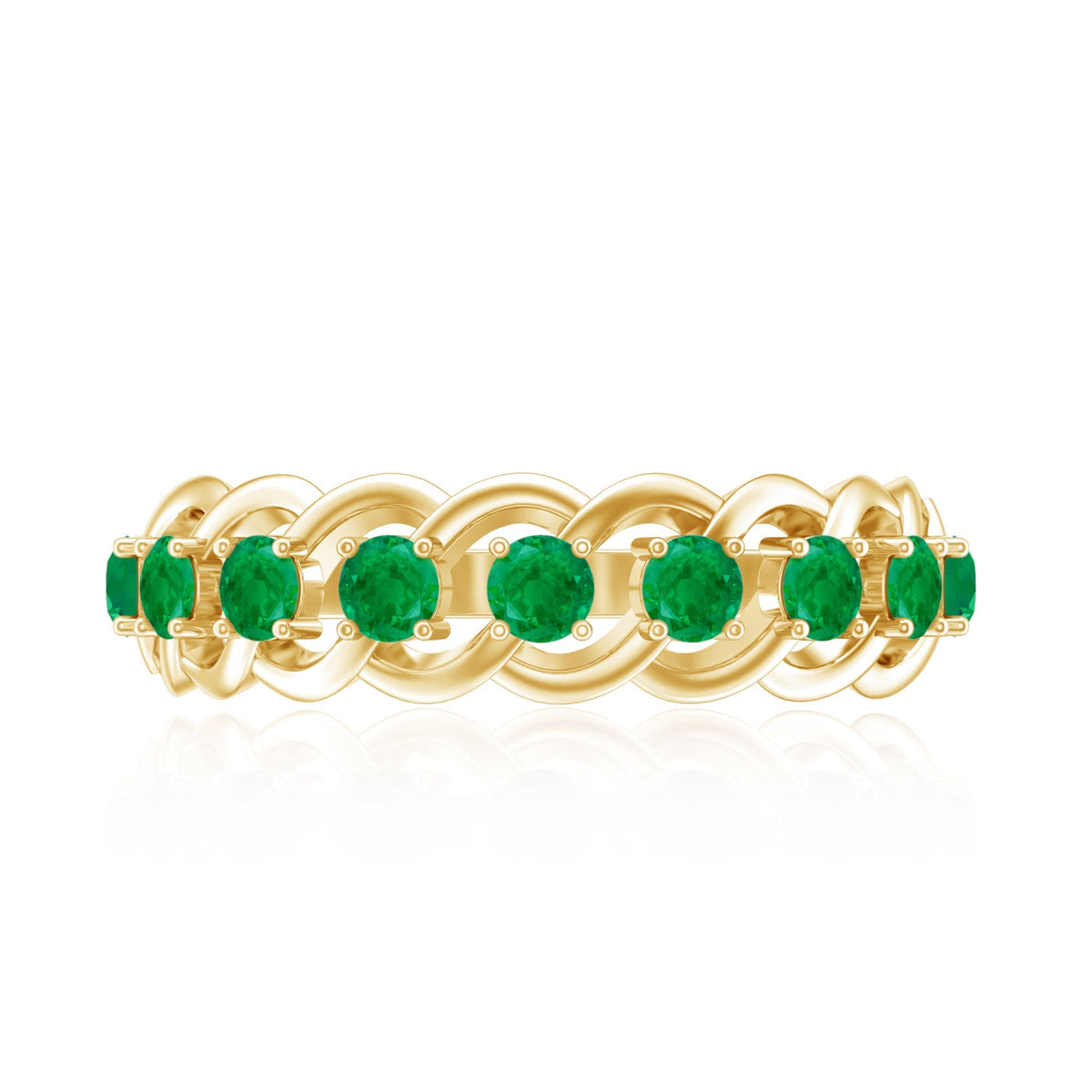 Emerald Half Eternity Band – Braided Wedding Band with AAA Quality Green Gemstones