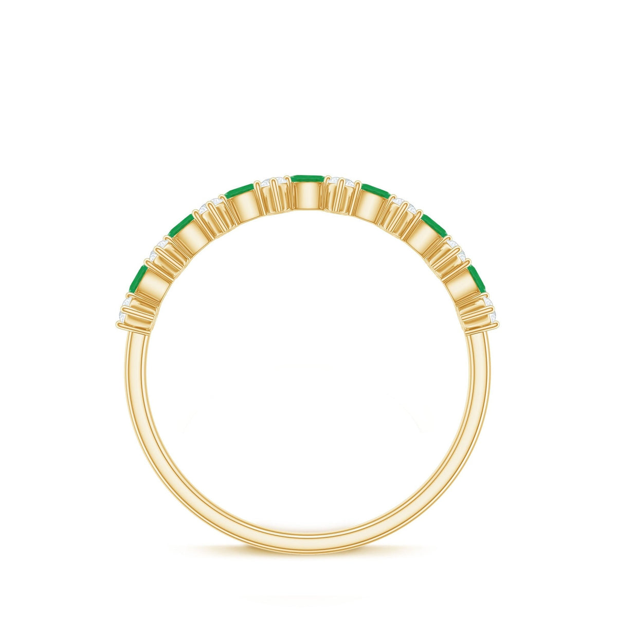 Emerald Half Eternity Ring - Genuine Green Emerald & Diamond Band for Women