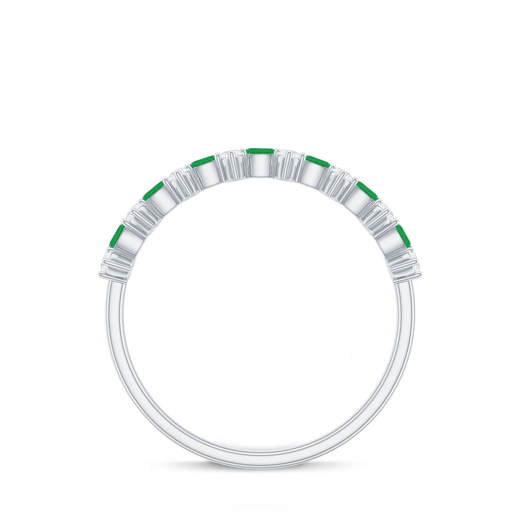 Emerald Half Eternity Ring - Genuine Green Emerald & Diamond Band for Women