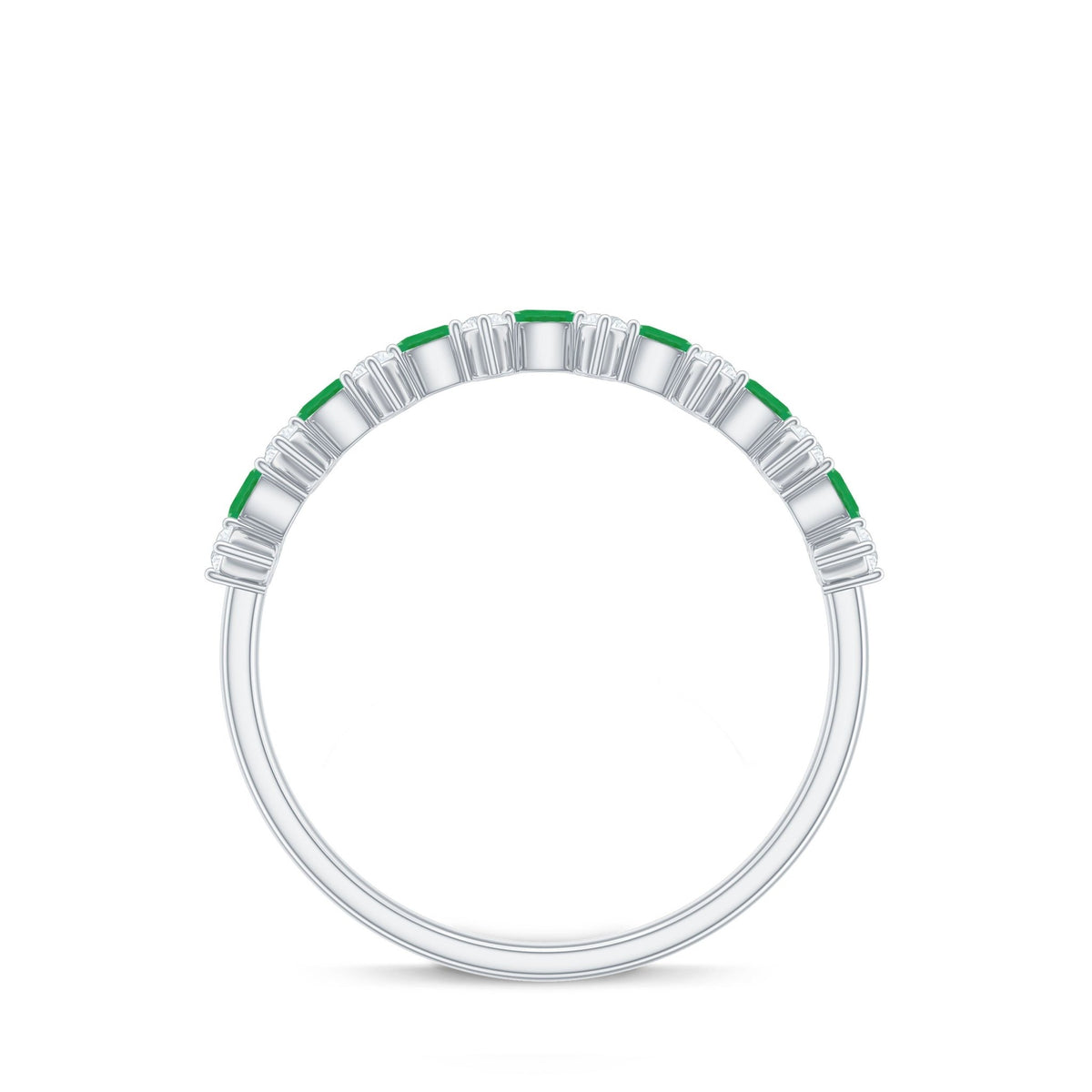 Emerald Half Eternity Ring - Genuine Green Emerald & Diamond Band for Women
