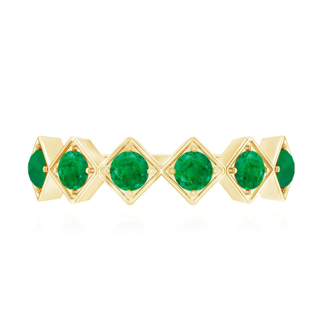 Emerald Half Eternity Ring – Geometric Green Gemstone Band for Women