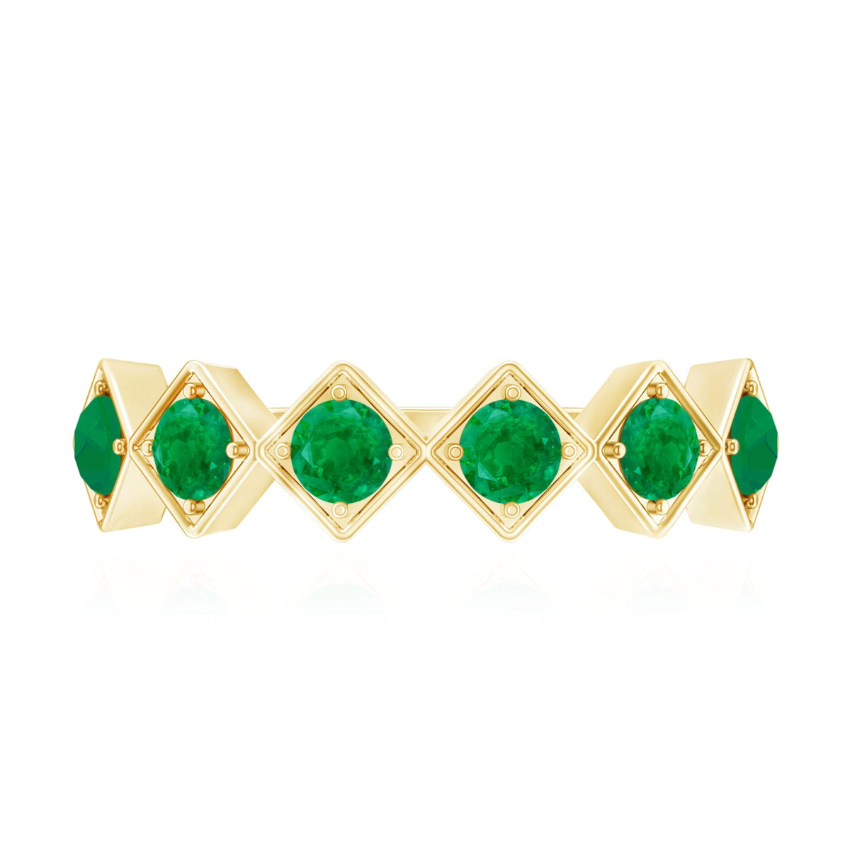 Emerald Half Eternity Ring – Geometric Green Gemstone Band for Women