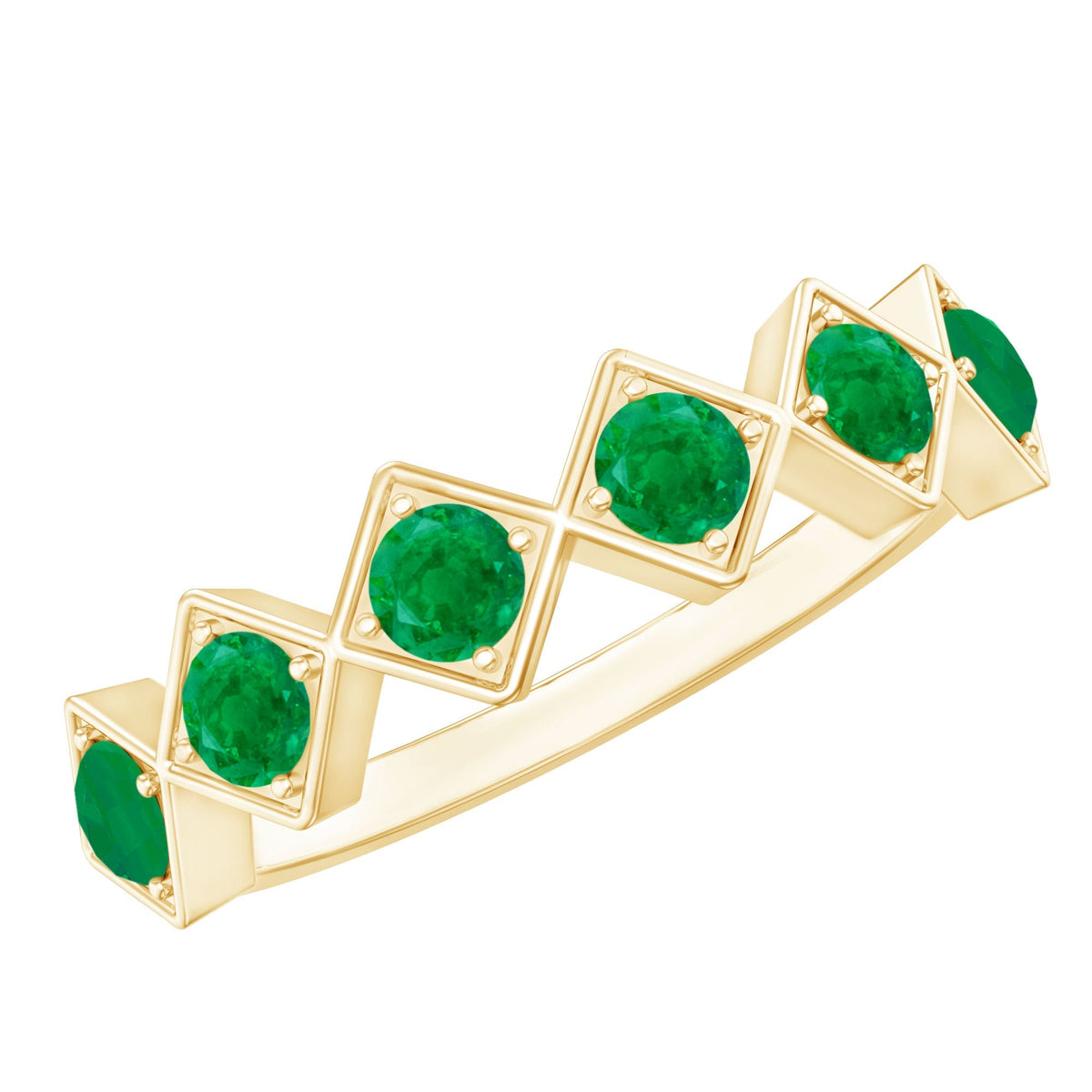 Emerald Half Eternity Ring – Geometric Green Gemstone Band for Women