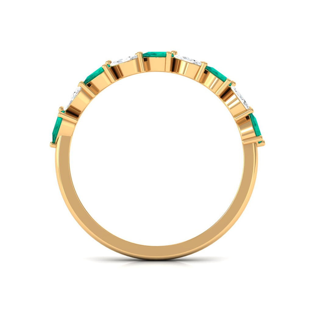 Emerald Half Eternity Ring – Pear Shape Emerald East West Prong Setting Band