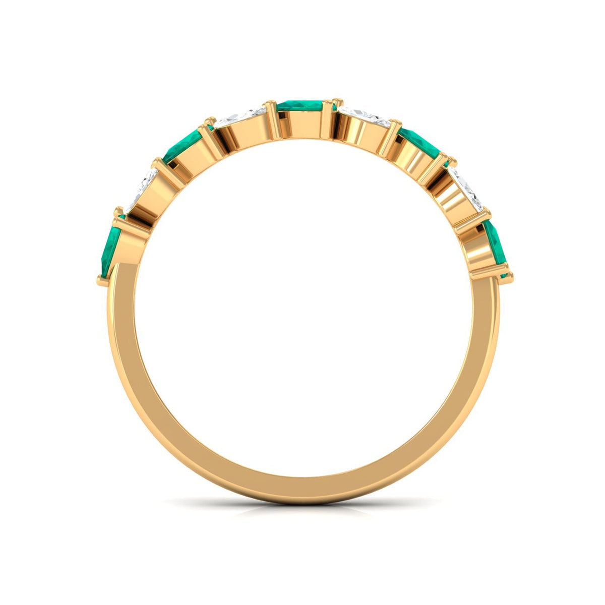 Emerald Half Eternity Ring – Pear Shape Emerald East West Prong Setting Band
