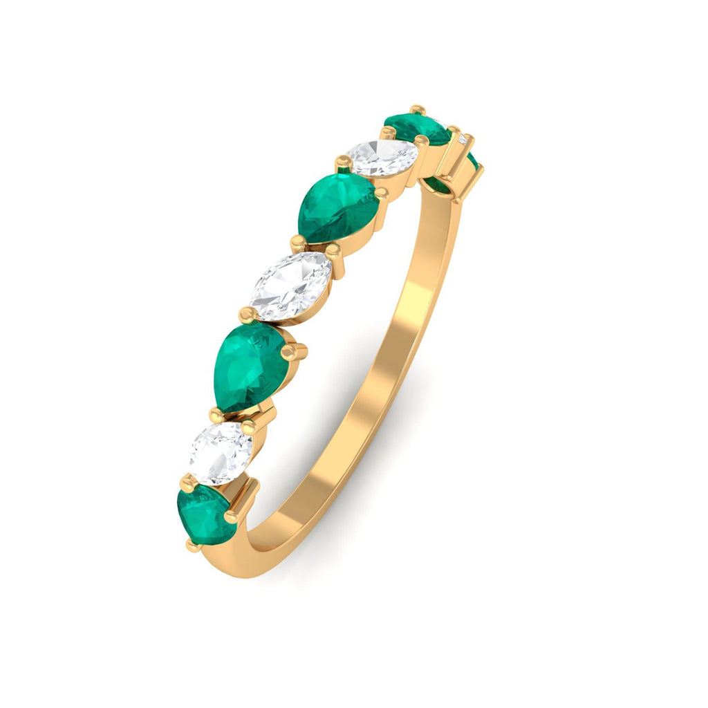 Emerald Half Eternity Ring – Pear Shape Emerald East West Prong Setting Band