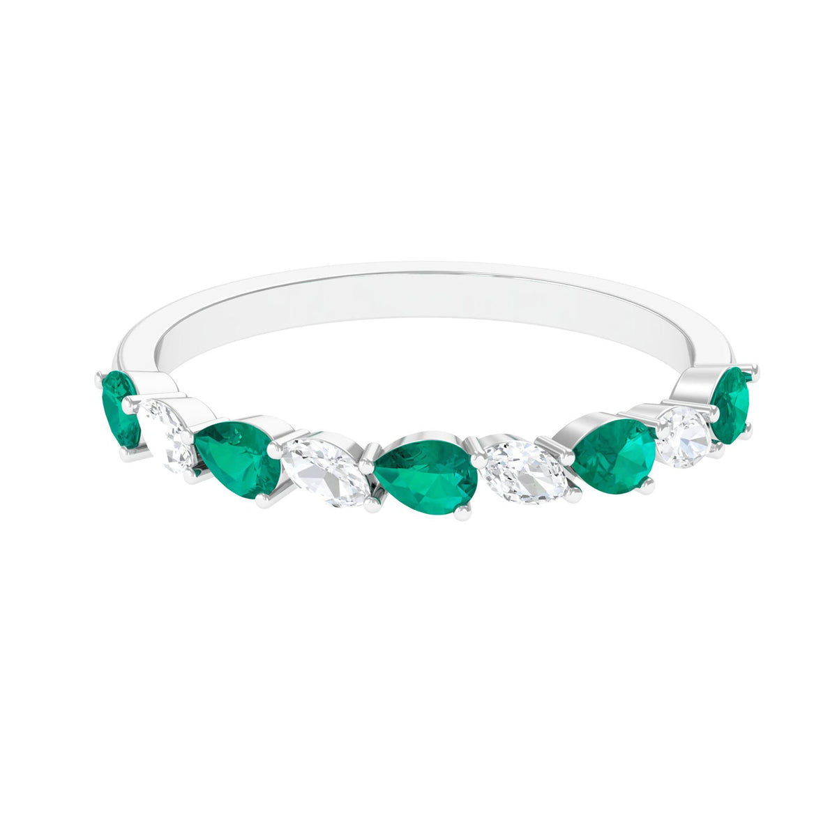 Emerald Half Eternity Ring – Pear Shape Emerald East West Prong Setting Band