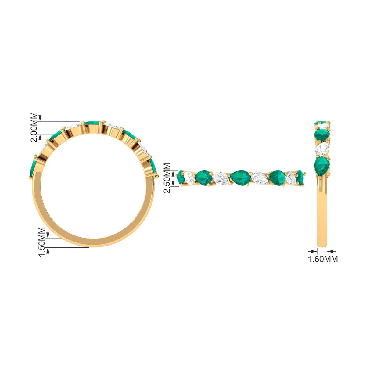 Emerald Half Eternity Ring – Pear Shape Emerald East West Prong Setting Band
