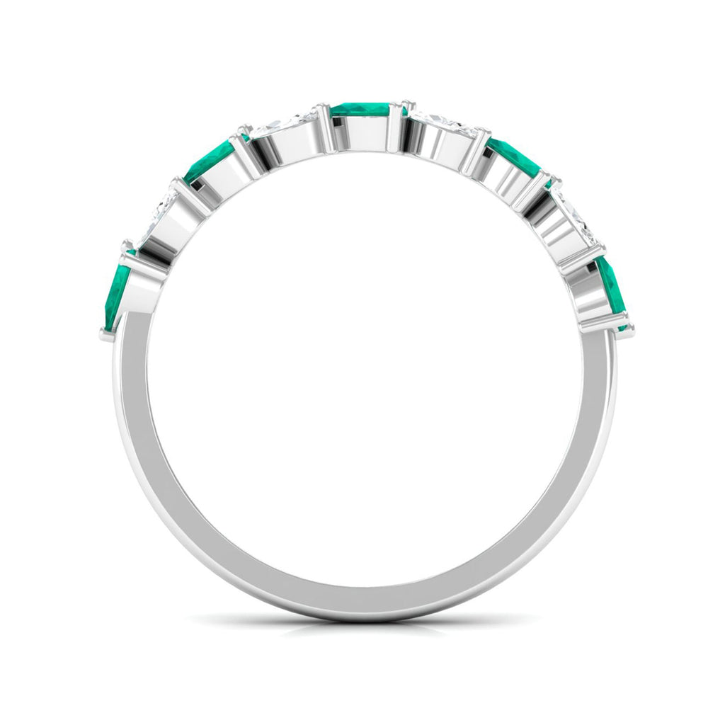 Emerald Half Eternity Ring – Pear Shape Emerald East West Prong Setting Band