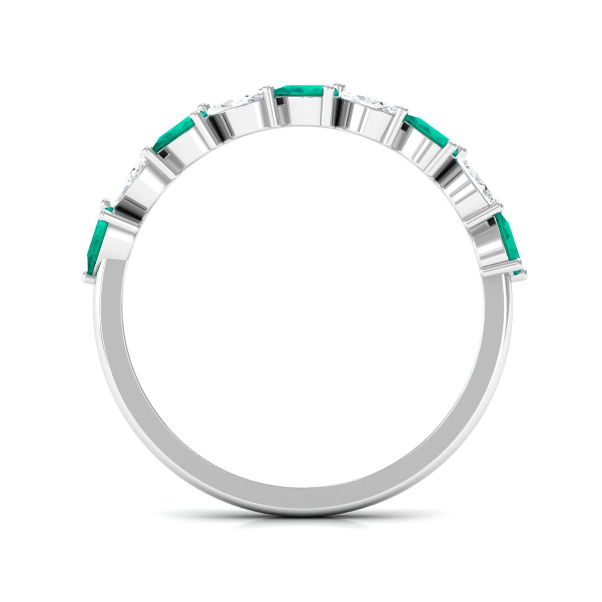 Emerald Half Eternity Ring – Pear Shape Emerald East West Prong Setting Band