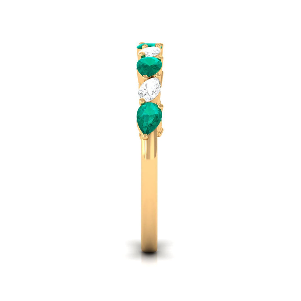 Emerald Half Eternity Ring – Pear Shape Emerald East West Prong Setting Band