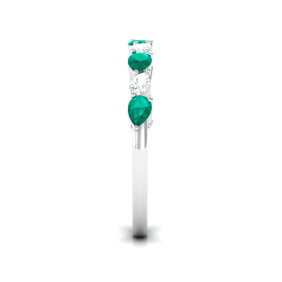 Emerald Half Eternity Ring – Pear Shape Emerald East West Prong Setting Band