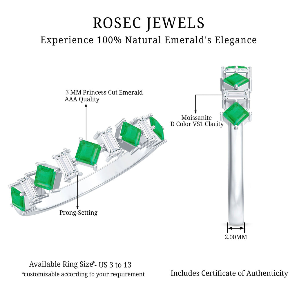 Emerald Half Eternity Ring – Princess Cut Emerald & Moissanite Anniversary Band