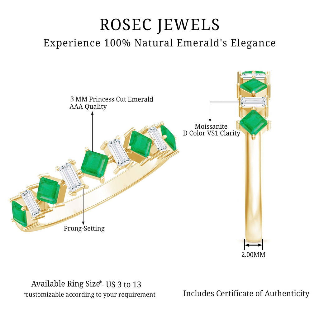 Emerald Half Eternity Ring – Princess Cut Emerald & Moissanite Anniversary Band