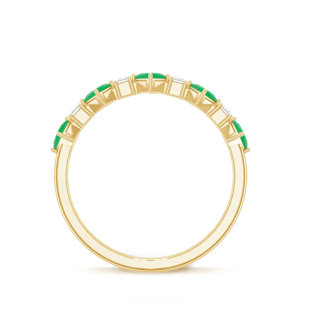 Emerald Half Eternity Ring – Princess Cut Emerald & Moissanite Anniversary Band