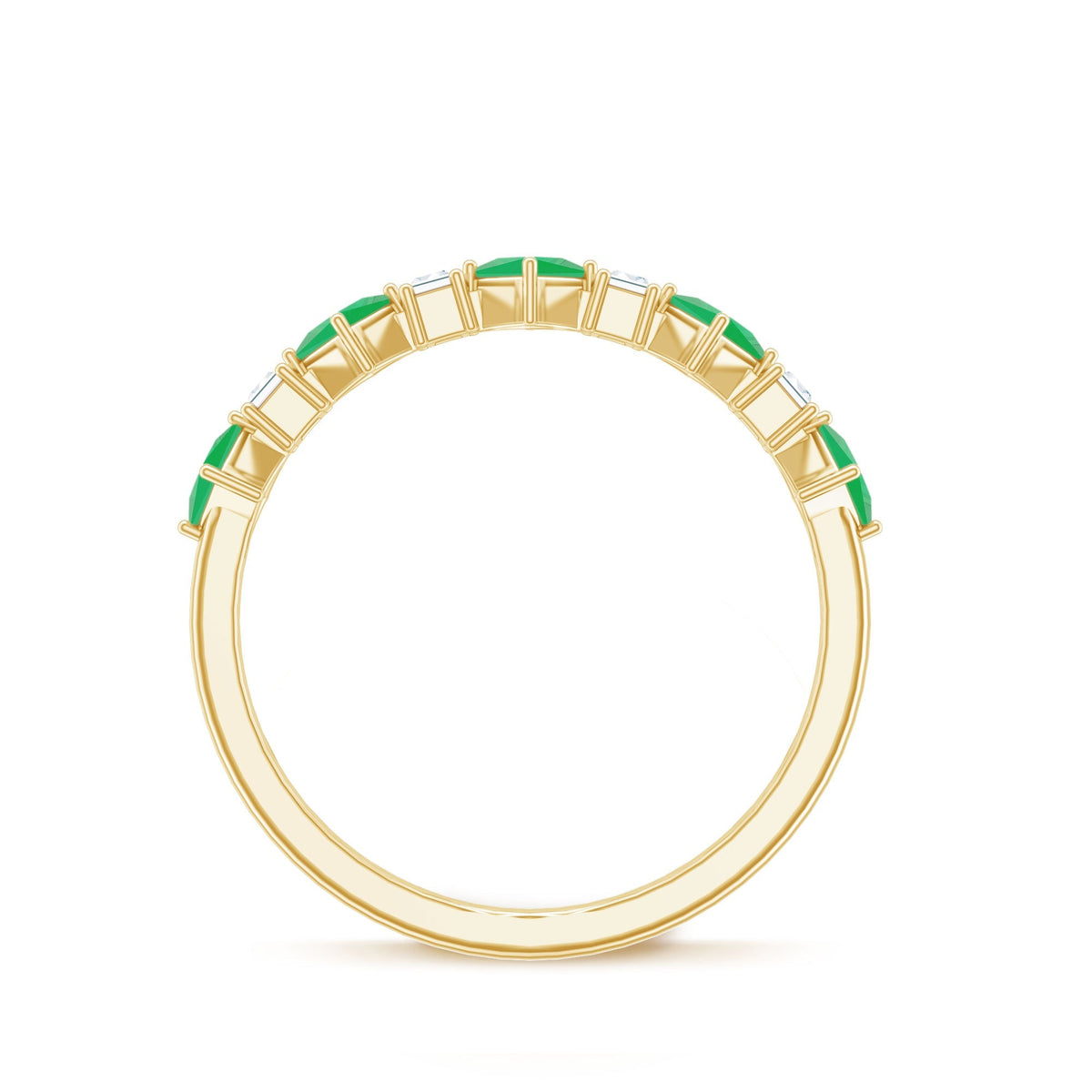 Emerald Half Eternity Ring – Princess Cut Emerald & Moissanite Anniversary Band