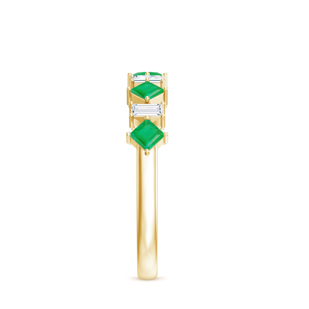 Emerald Half Eternity Ring – Princess Cut Emerald & Moissanite Anniversary Band