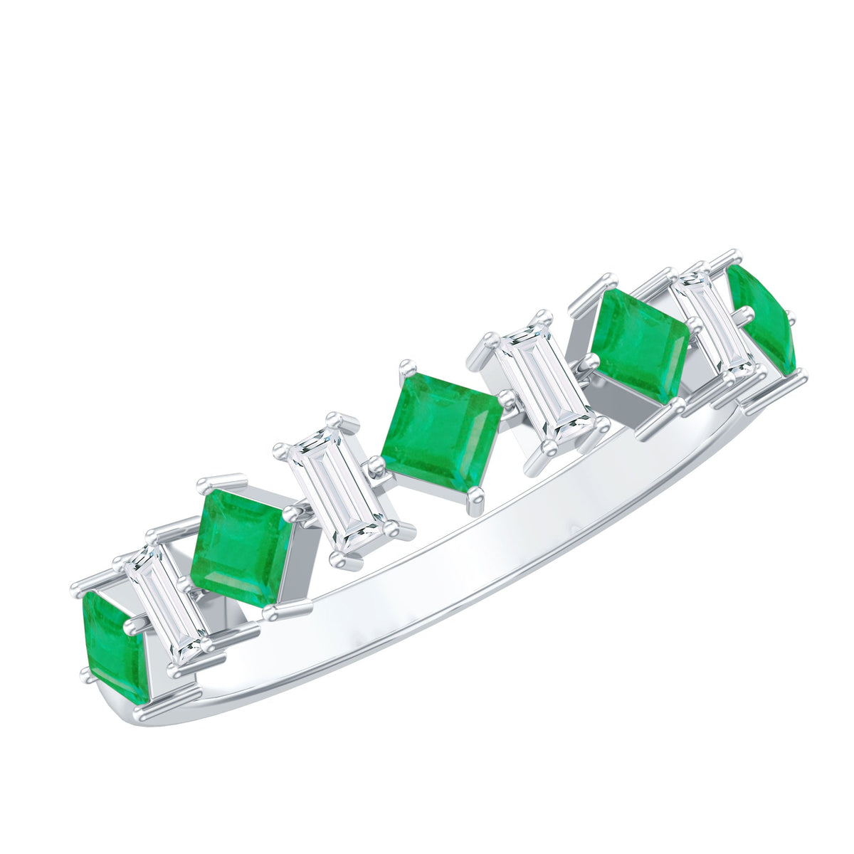 Emerald Half Eternity Ring – Princess Cut Emerald & Moissanite Anniversary Band