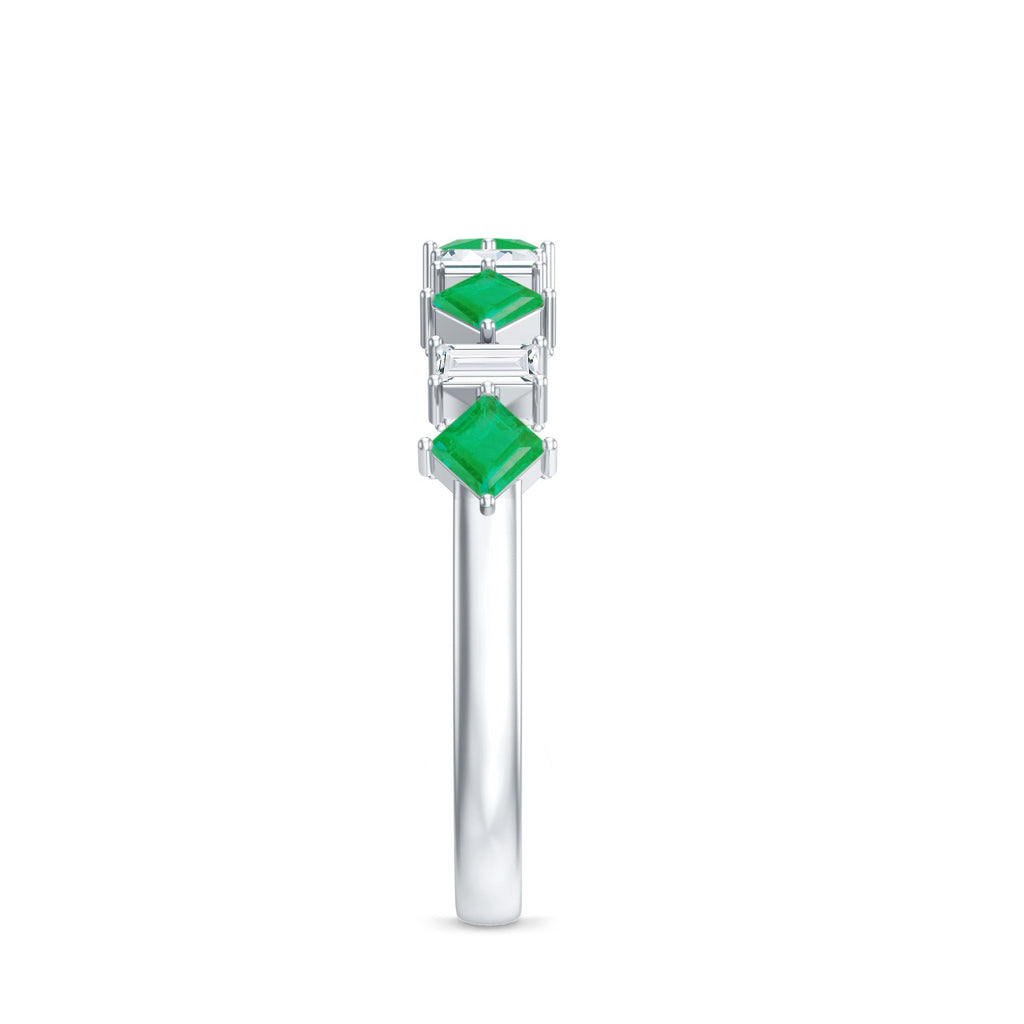 Emerald Half Eternity Ring – Princess Cut Emerald & Moissanite Anniversary Band