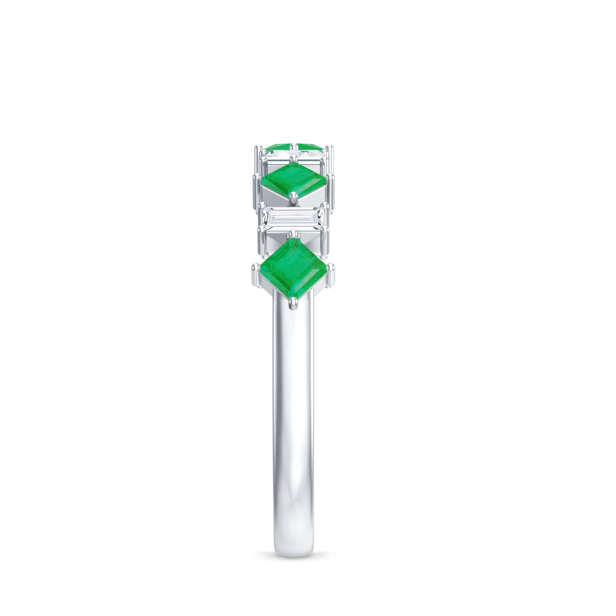 Emerald Half Eternity Ring – Princess Cut Emerald & Moissanite Anniversary Band
