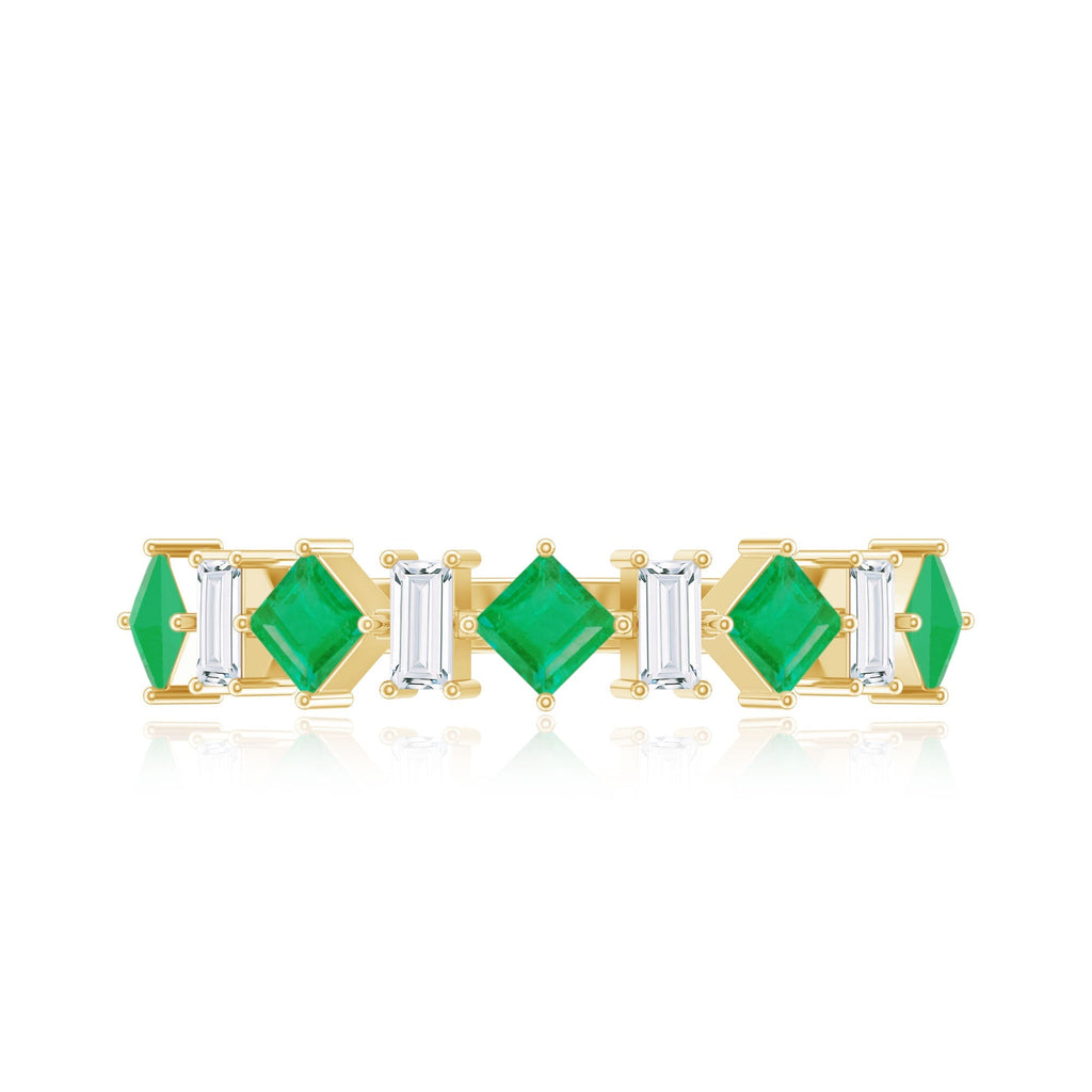 Emerald Half Eternity Ring – Princess Cut Emerald & Moissanite Anniversary Band