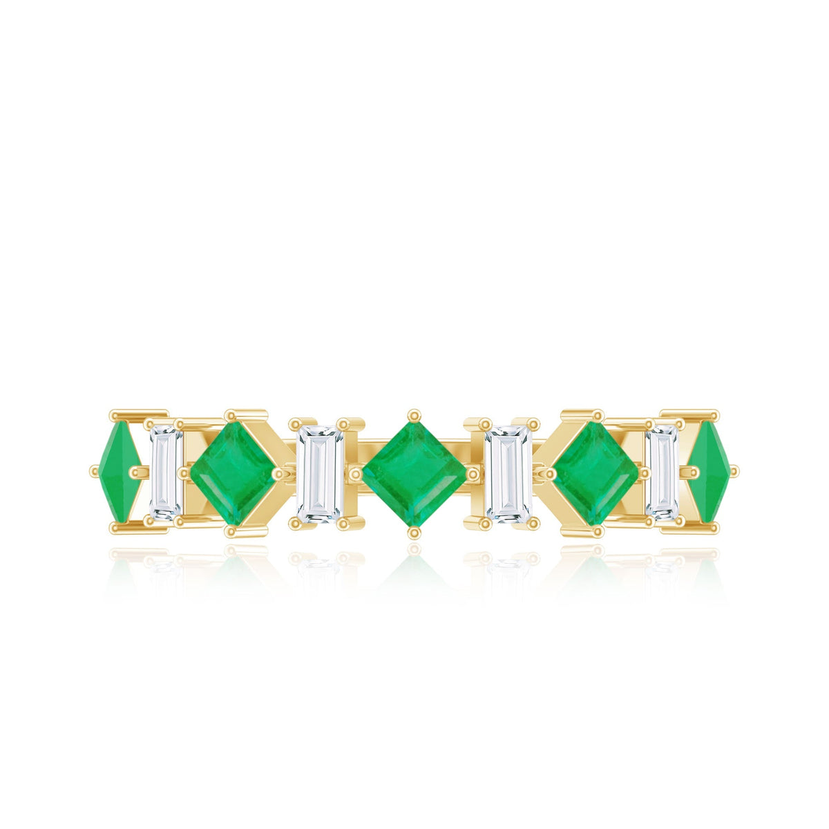 Emerald Half Eternity Ring – Princess Cut Emerald & Moissanite Anniversary Band