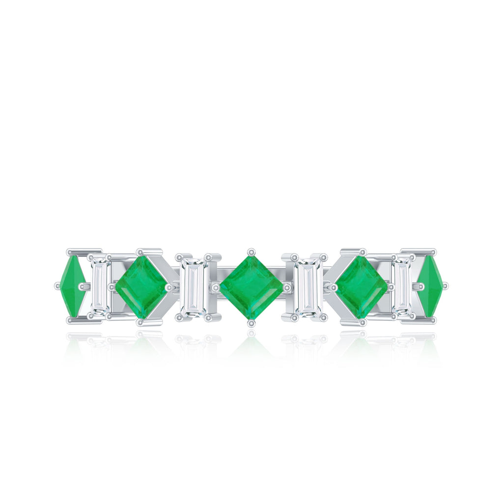 Emerald Half Eternity Ring – Princess Cut Emerald & Moissanite Anniversary Band