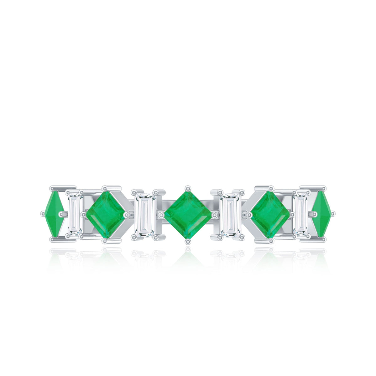 Emerald Half Eternity Ring – Princess Cut Emerald & Moissanite Anniversary Band