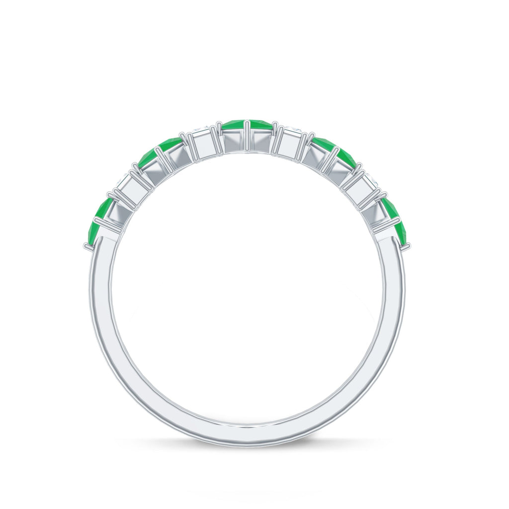 Emerald Half Eternity Ring – Princess Cut Emerald & Moissanite Anniversary Band