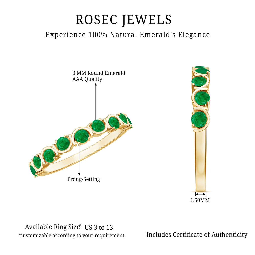 Emerald Half Eternity Ring – Stackable Green Gemstone Band With AAA Quality Emerald