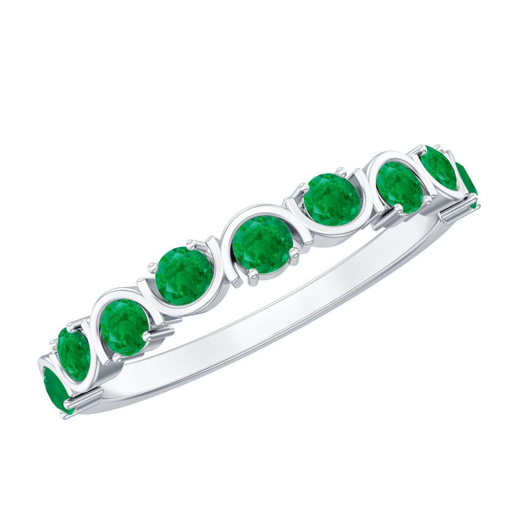 Emerald Half Eternity Ring – Stackable Green Gemstone Band With AAA Quality Emerald