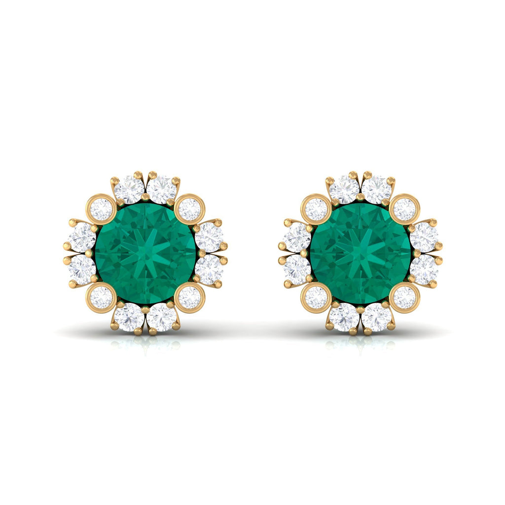Emerald Halo Earrings – 0.99 Ct AAA Quality Emerald & Diamond Studs