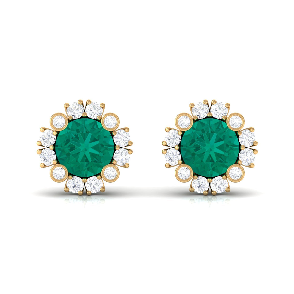 Emerald Halo Earrings – 0.99 Ct AAA Quality Emerald & Diamond Studs