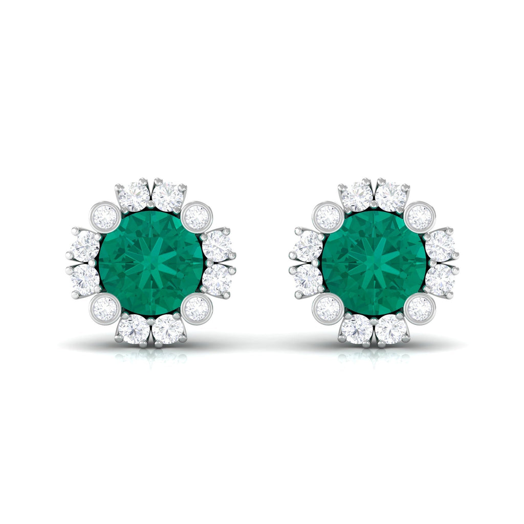 Emerald Halo Earrings – 0.99 Ct AAA Quality Emerald & Diamond Studs