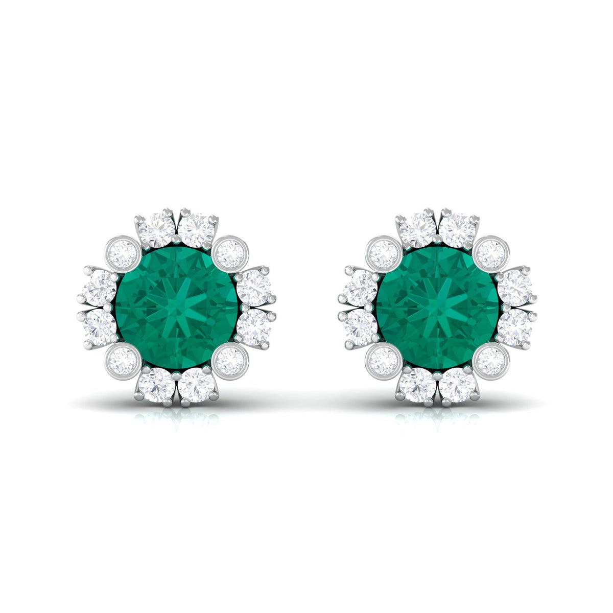Emerald Halo Earrings – 0.99 Ct AAA Quality Emerald & Diamond Studs