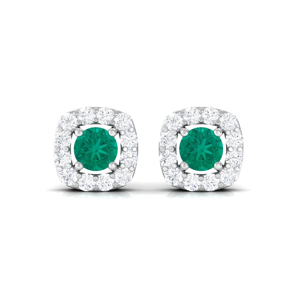 Emerald Halo Earrings – 3mm AAA Quality Emerald Studs with Diamond Halo Setting