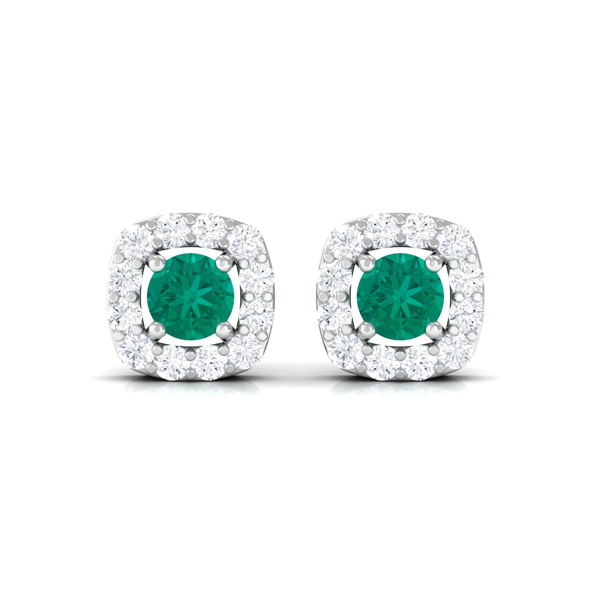 Emerald Halo Earrings – 3mm AAA Quality Emerald Studs with Diamond Halo Setting