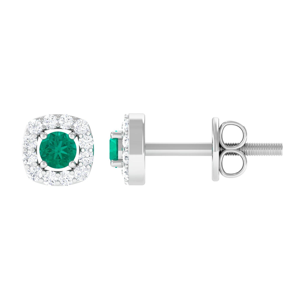 Emerald Halo Earrings – 3mm AAA Quality Emerald Studs with Diamond Halo Setting