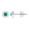 Emerald Halo Earrings – 3mm AAA Quality Emerald Studs with Diamond Halo Setting
