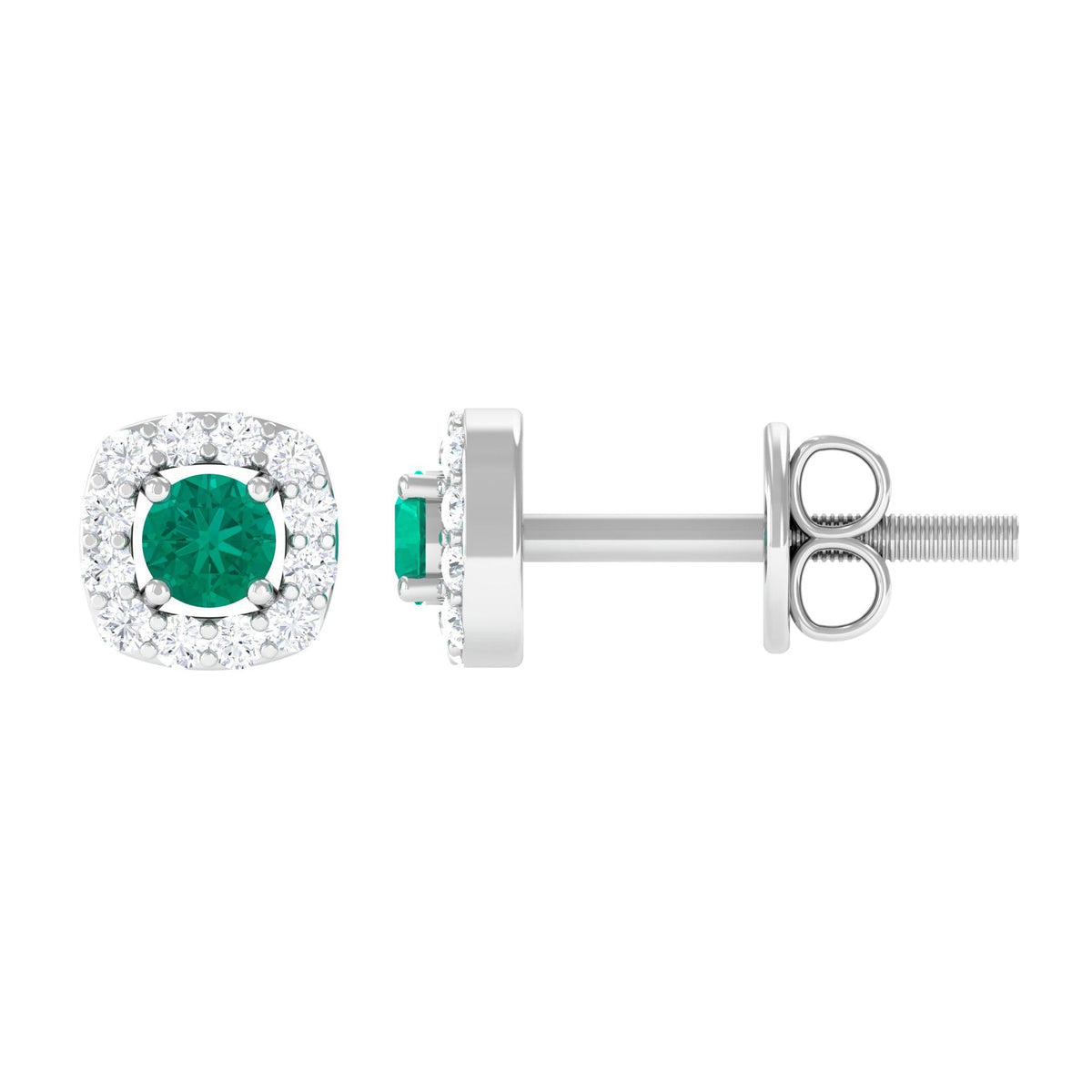 Emerald Halo Earrings – 3mm AAA Quality Emerald Studs with Diamond Halo Setting