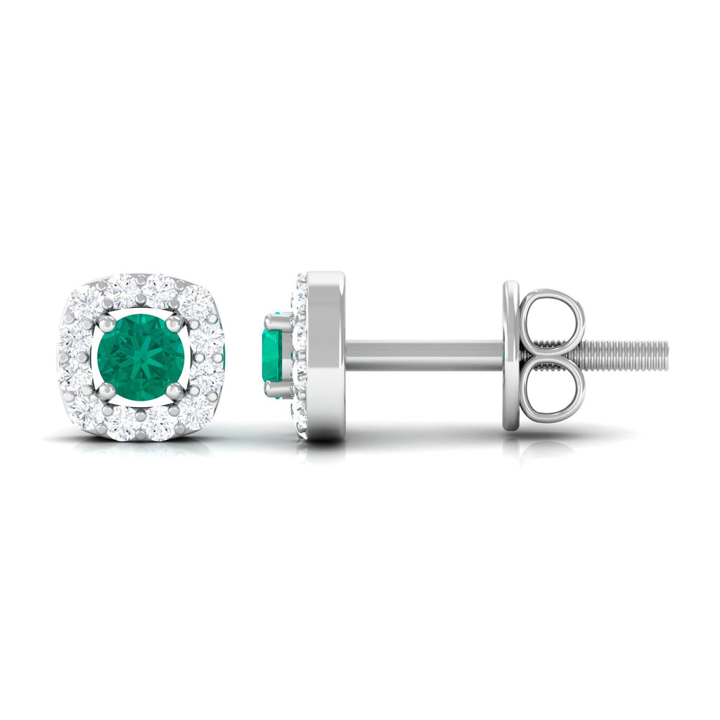 Emerald Halo Earrings – 3mm AAA Quality Emerald Studs with Diamond Halo Setting
