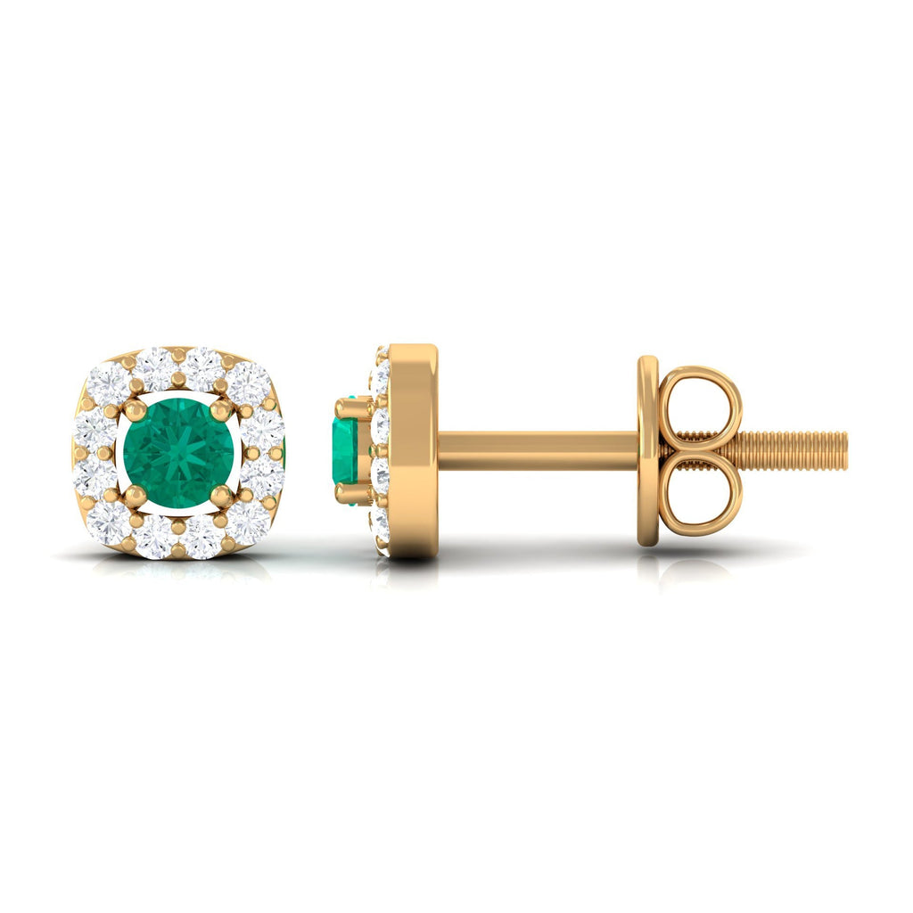 Emerald Halo Earrings – 3mm AAA Quality Emerald Studs with Diamond Halo Setting