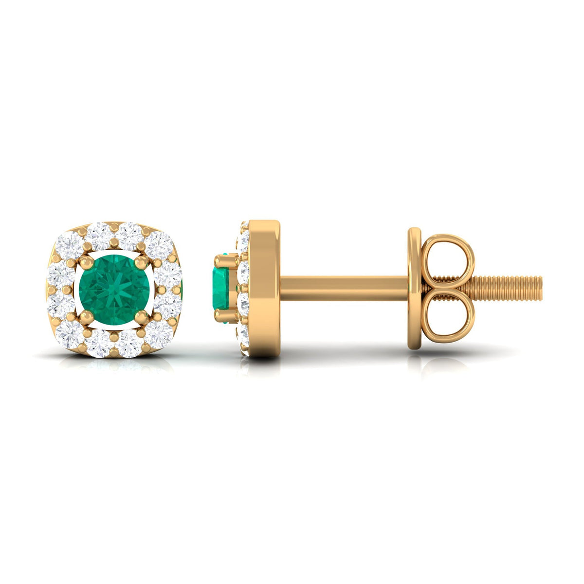 Emerald Halo Earrings – 3mm AAA Quality Emerald Studs with Diamond Halo Setting