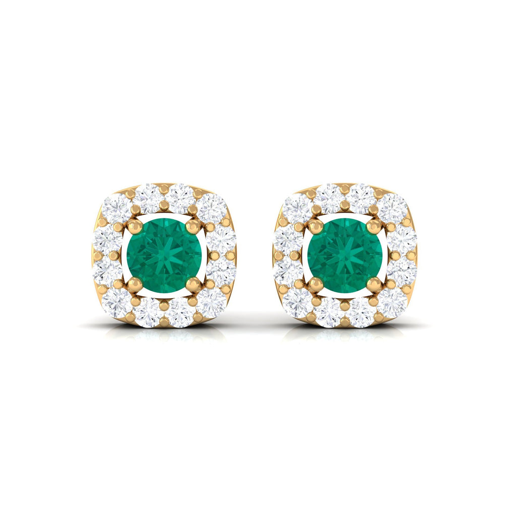 Emerald Halo Earrings – 3mm AAA Quality Emerald Studs with Diamond Halo Setting