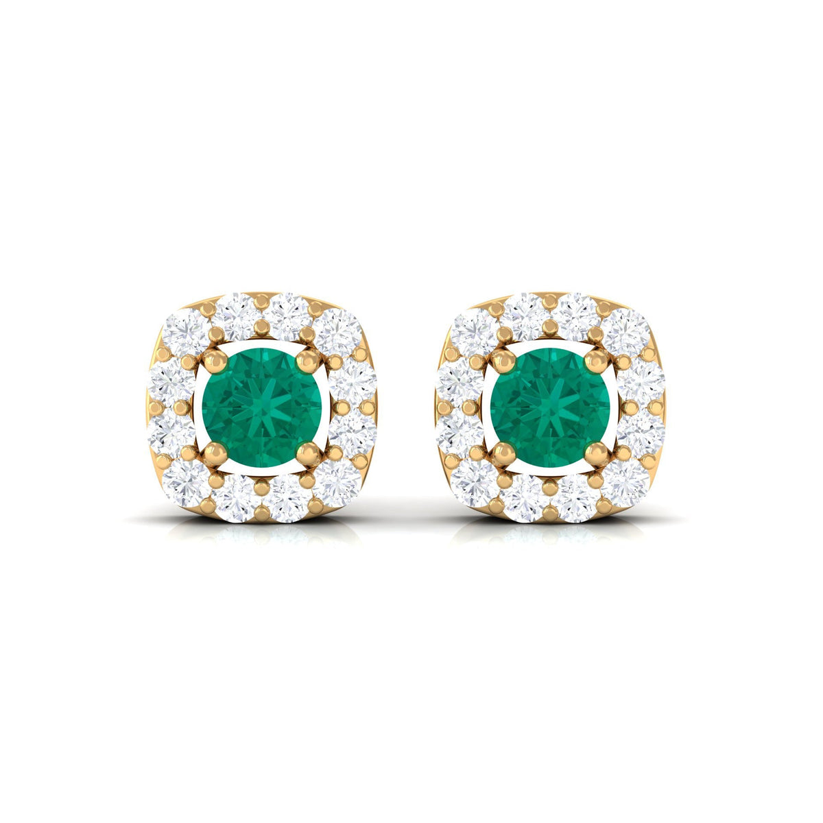 Emerald Halo Earrings – 3mm AAA Quality Emerald Studs with Diamond Halo Setting