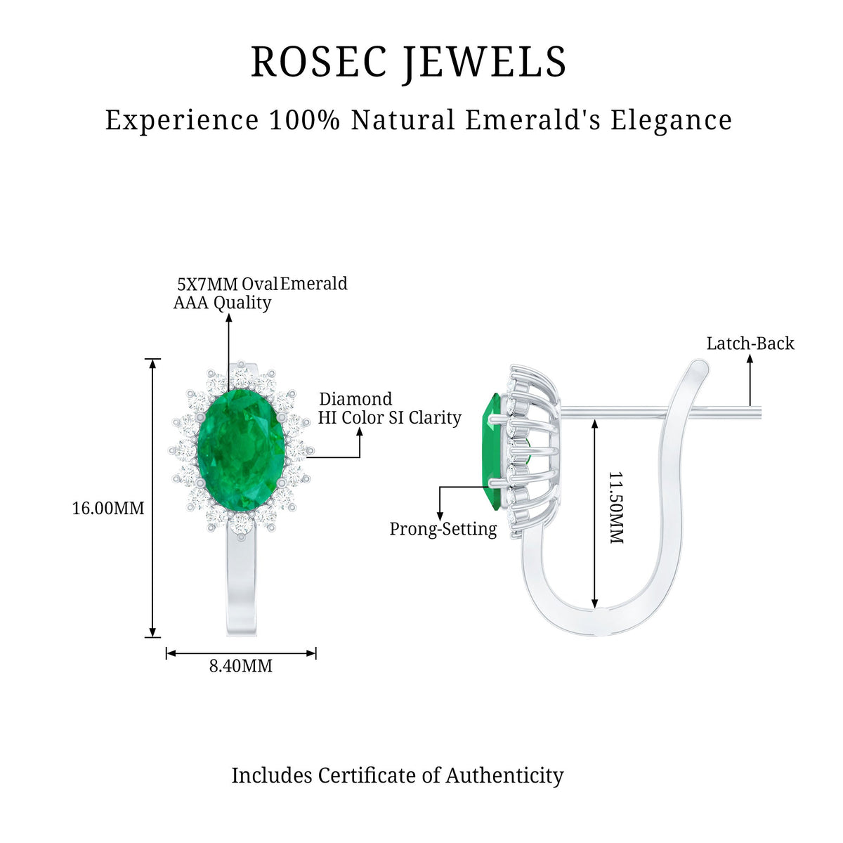 Emerald Halo Earrings - Oval Cut Emerald Stud Earrings with Diamond Halo, 1.43 Carat