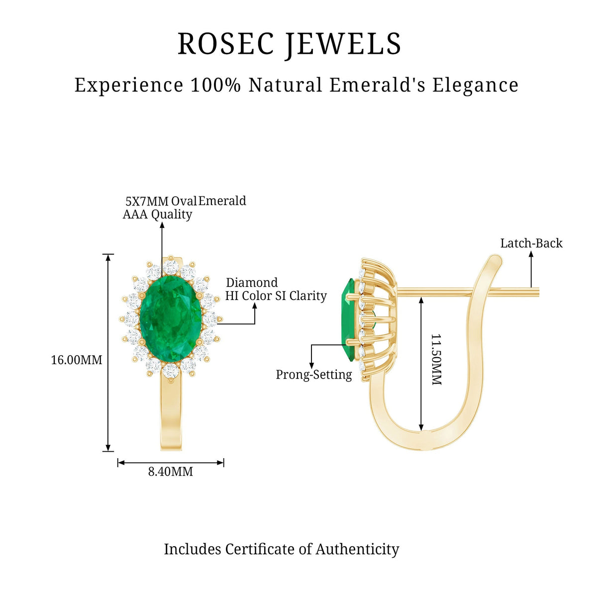 Emerald Halo Earrings - Oval Cut Emerald Stud Earrings with Diamond Halo, 1.43 Carat
