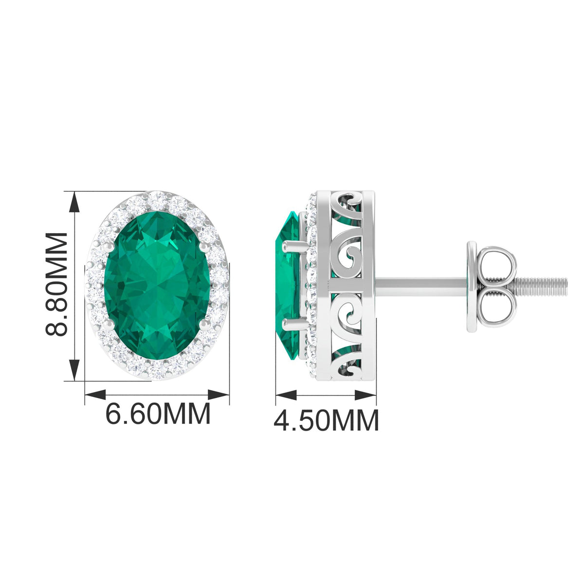 Emerald Halo Earrings – Oval Emerald Studs with Diamond Halo & Secure Screw Backs
