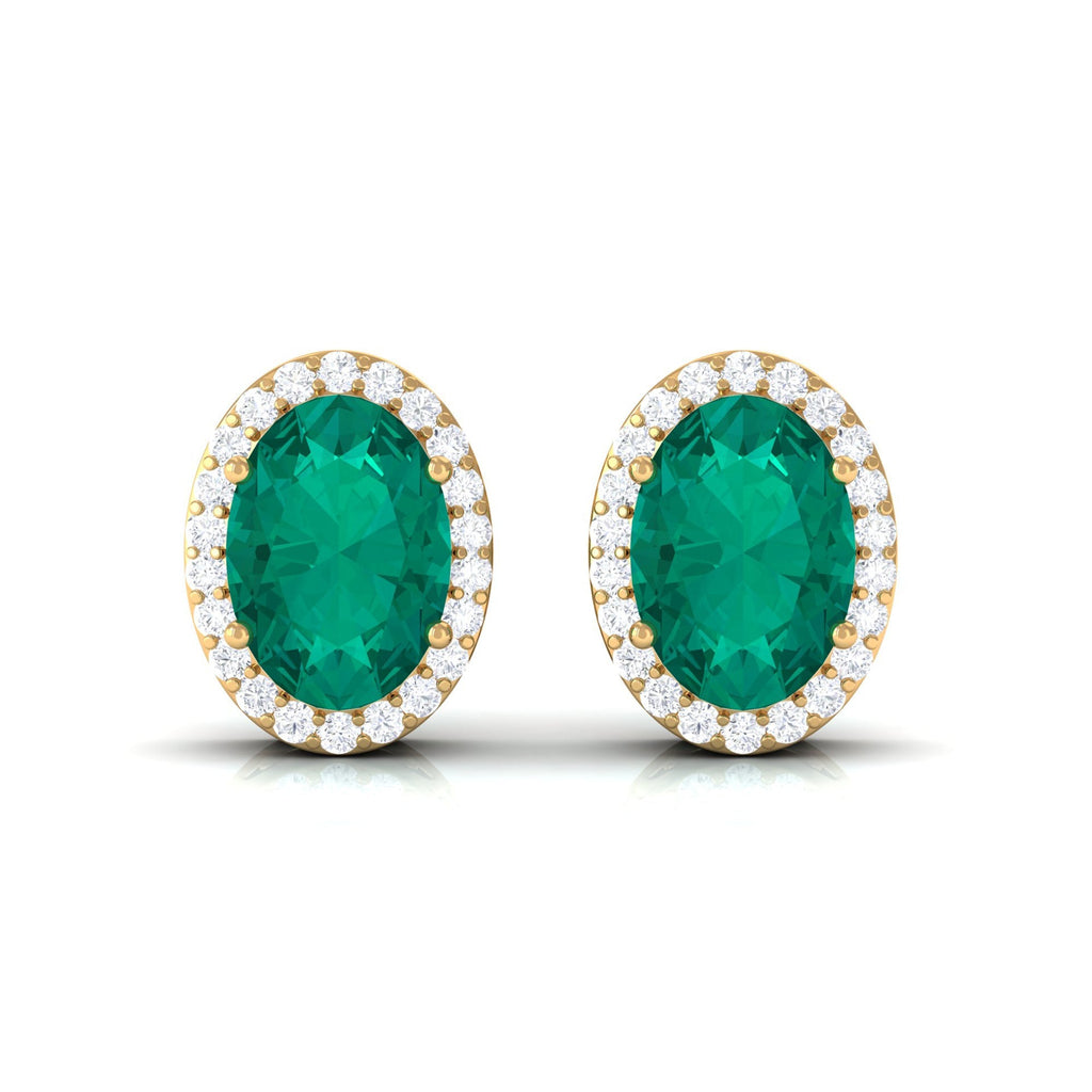 Emerald Halo Earrings – Oval Emerald Studs with Diamond Halo & Secure Screw Backs