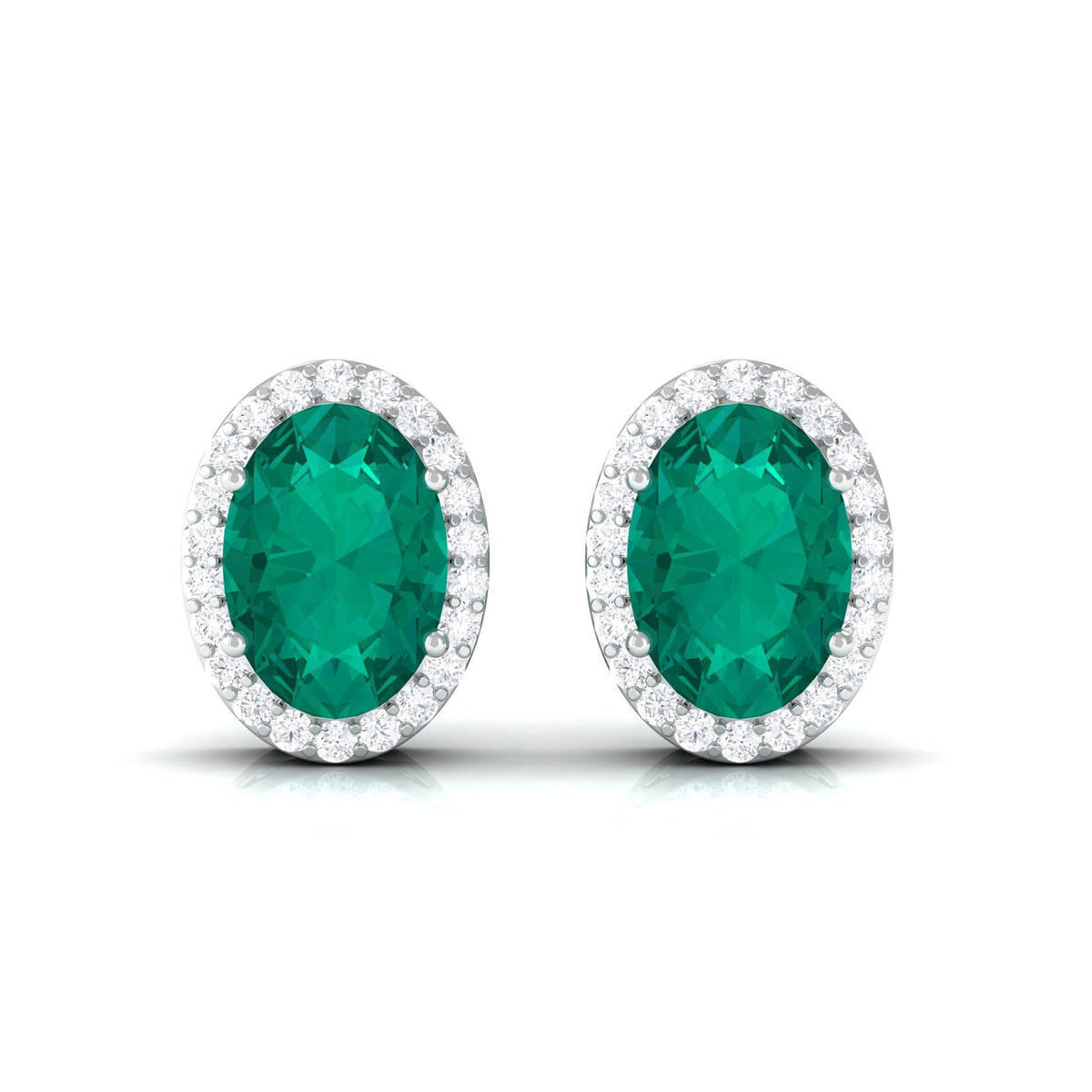Emerald Halo Earrings – Oval Emerald Studs with Diamond Halo & Secure Screw Backs